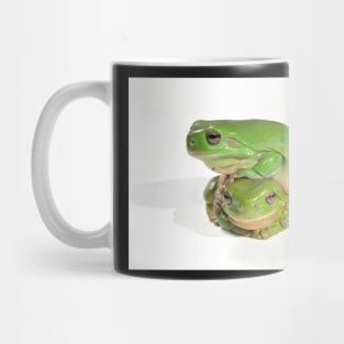 two litoria caerula green tree frogs one on top of the other Mug